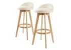 2X Wood Bar Stool Dining Chair Fabric LEILA 72cm BEIGE