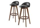 2X Wooden Bar Stool Dining Chair Leather LEILA 72cm BLACK BROWN